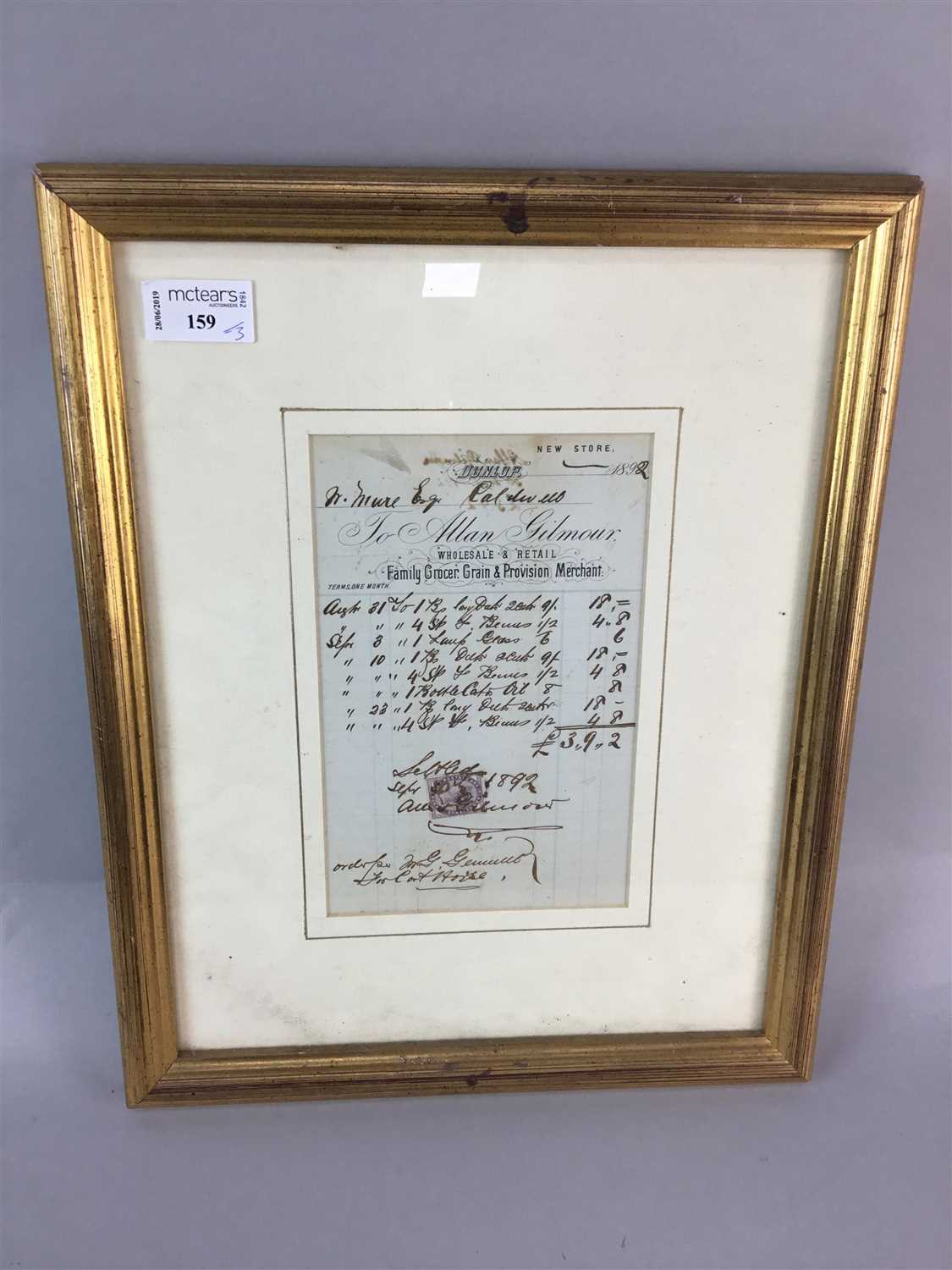 Lot 159 - A LOT OF THREE FRAMED INVENTORIES AND INVOICES RELATING TO HALL OF CAULDWELL