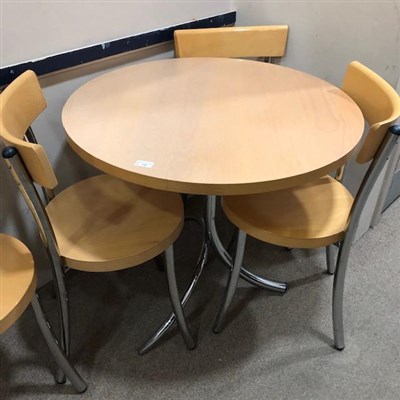 Lot 338 - A MODERN CIRCULAR KITCHEN TABLE AND FOUR CHAIRS