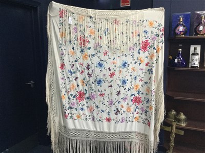 Lot 1147 - A LARGE CHINESE SILK EMBROIDERED THROW