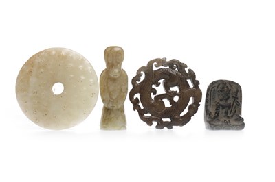 Lot 1150 - A CHINESE JADE BI DISC AND OTHER ITEMS