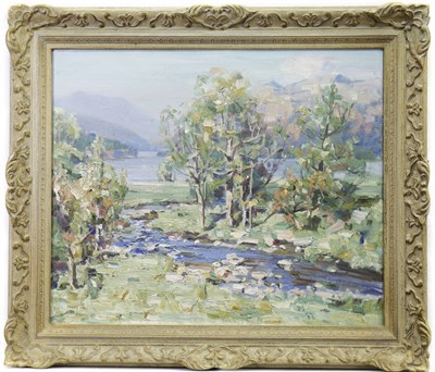 Lot 642 - THE BONNIE BANKS (LOCH LOMOND), AN OIL BY WILLIAM WRIGHT CAMPBELL