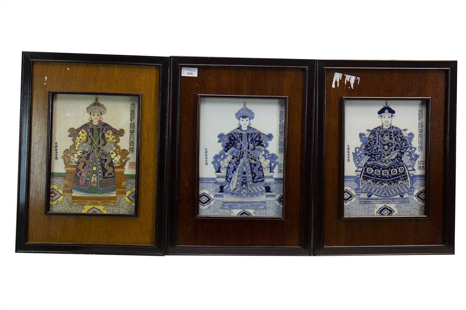 Lot 1154 - A SET OF THREE CHINESE CERAMIC PANELS OF QING EMPERORS