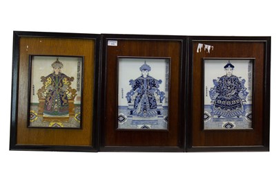 Lot 1154 - A SET OF THREE CHINESE CERAMIC PANELS OF QING EMPERORS