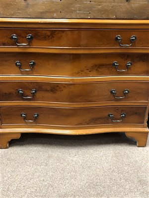 Lot 377 - MODERN YEW WOOD CHEST OF FOUR DRAWERS