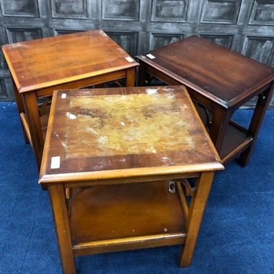 Lot 378 - TWO YEW WOOD OCCASIONAL TABLES AND A MAHOGANY TABLE