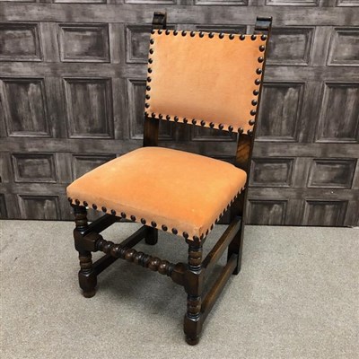 Lot 244 - A SET OF FOUR REPRODUCTION OAK DINING CHAIRS