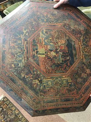 Lot 1063 - A BURMESE PAINTED LACQUERED OCTAGONAL TABLE