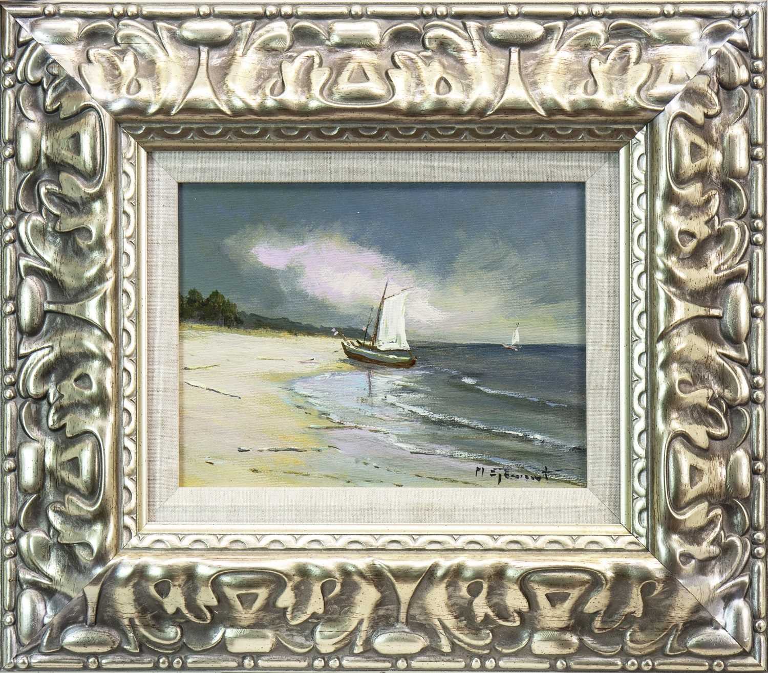 Lot 488 - SAILBOATS BY THE SHORE, AN OIL