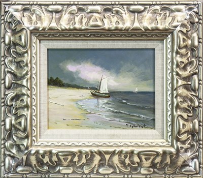 Lot 488 - SAILBOATS BY THE SHORE, AN OIL