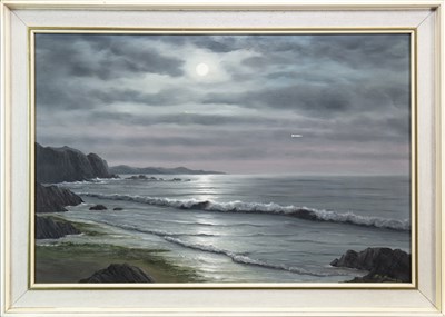 Lot 489 - THE MOONLIT SEA, AN OIL BY H L BRAUNSTON