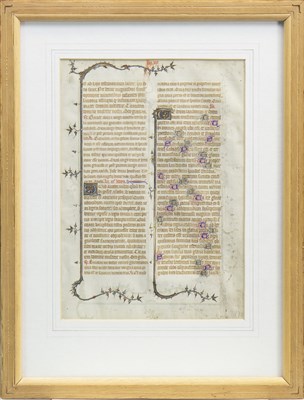 Lot 1684 - A FRAMED DOUBLE SIDED PAGE OF AN ILLUMINATED MANUSCRIPT