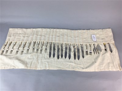 Lot 307 - A LOT OF SIX SILVER PLATED FISH KNIVES AND FORKS AND OTHER FLATWARE