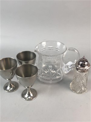 Lot 321 - A SMOKED GLASS PUNCH BOWL, MATCHING TUMBLERS AND OTHER CRYSTAL AND GLASS WARE