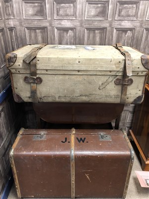 Lot 460 - A LOT OF TWO VINTAGE TRAVEL TRUNKS AND A TEA TROLLEY