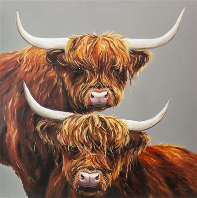 Lot 561 - HIGHLAND PALS, AN OIL BY LYNNE JOHNSTONE