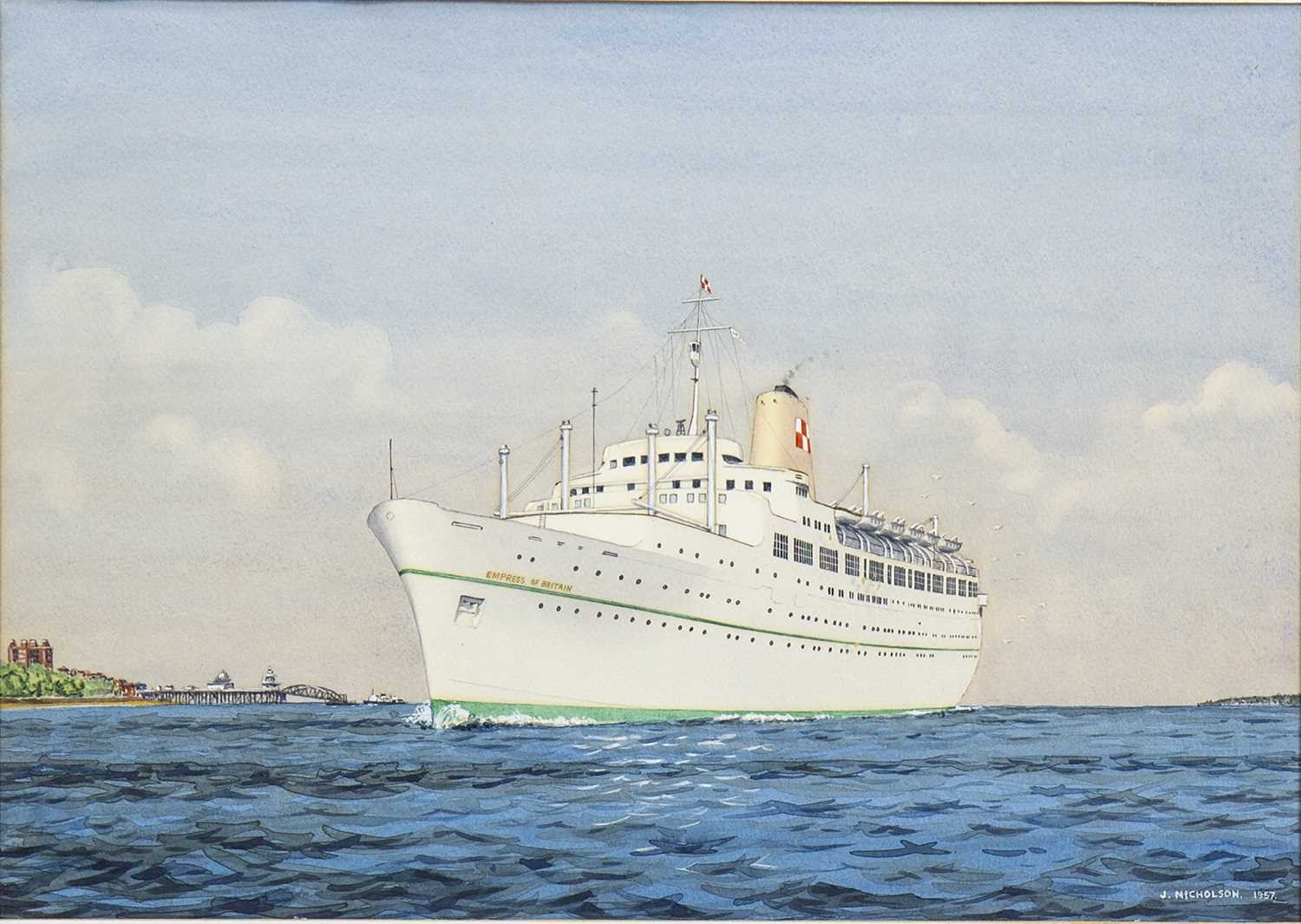 Lot 469 - THE EMPRESS OF BRITAIN OFFSHORE, A WATERCOLOUR BY JOHN NICHOLSON