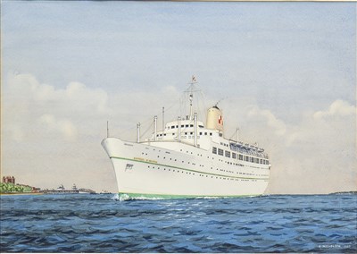 Lot 469 - THE EMPRESS OF BRITAIN OFFSHORE, A WATERCOLOUR BY JOHN NICHOLSON