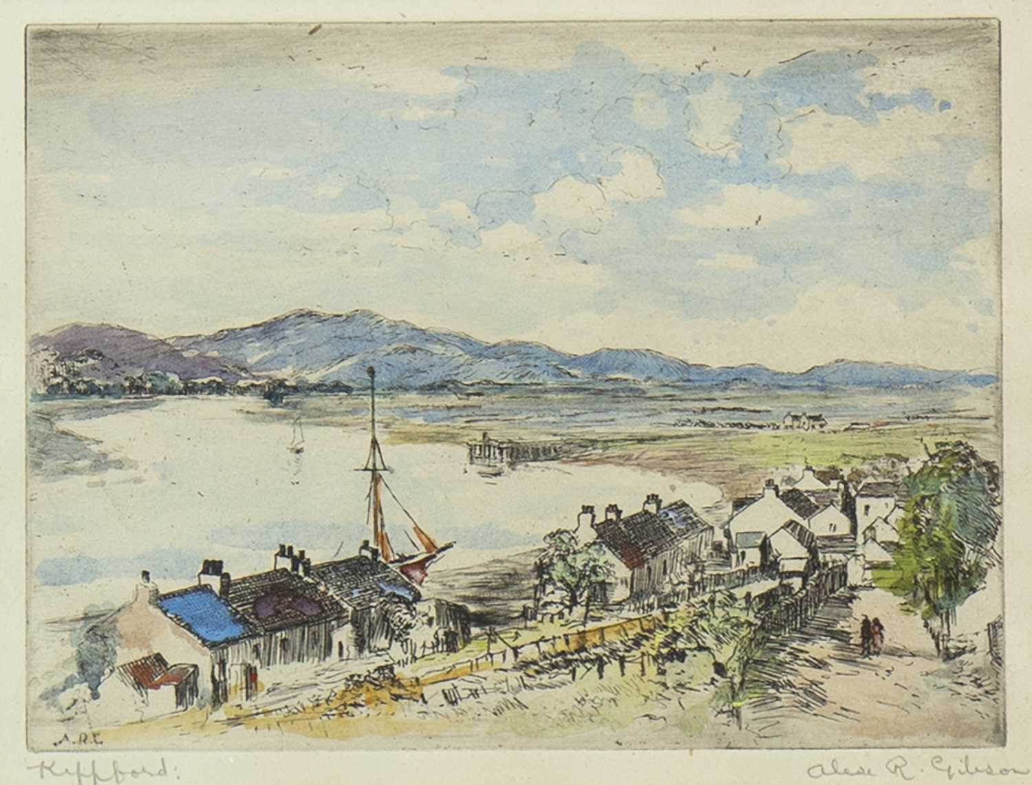 Lot 495 - KIPPFORD, DUMFRIES AND GALLOWAY, A HAND COLURED ETCHING BY ALEXANDER R GIBSON