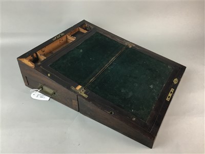 Lot 442 - AN EARLY 20TH CENTURY ROSEWOOD PORTABLE WRITING DESK