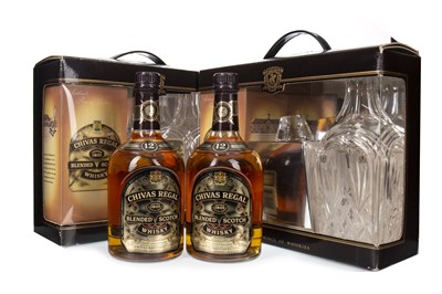 Lot 419 - TWO BOTTLES OF CHIVAS REGAL AGED 12 YEARS WITH CRYSTAL DECANTERS