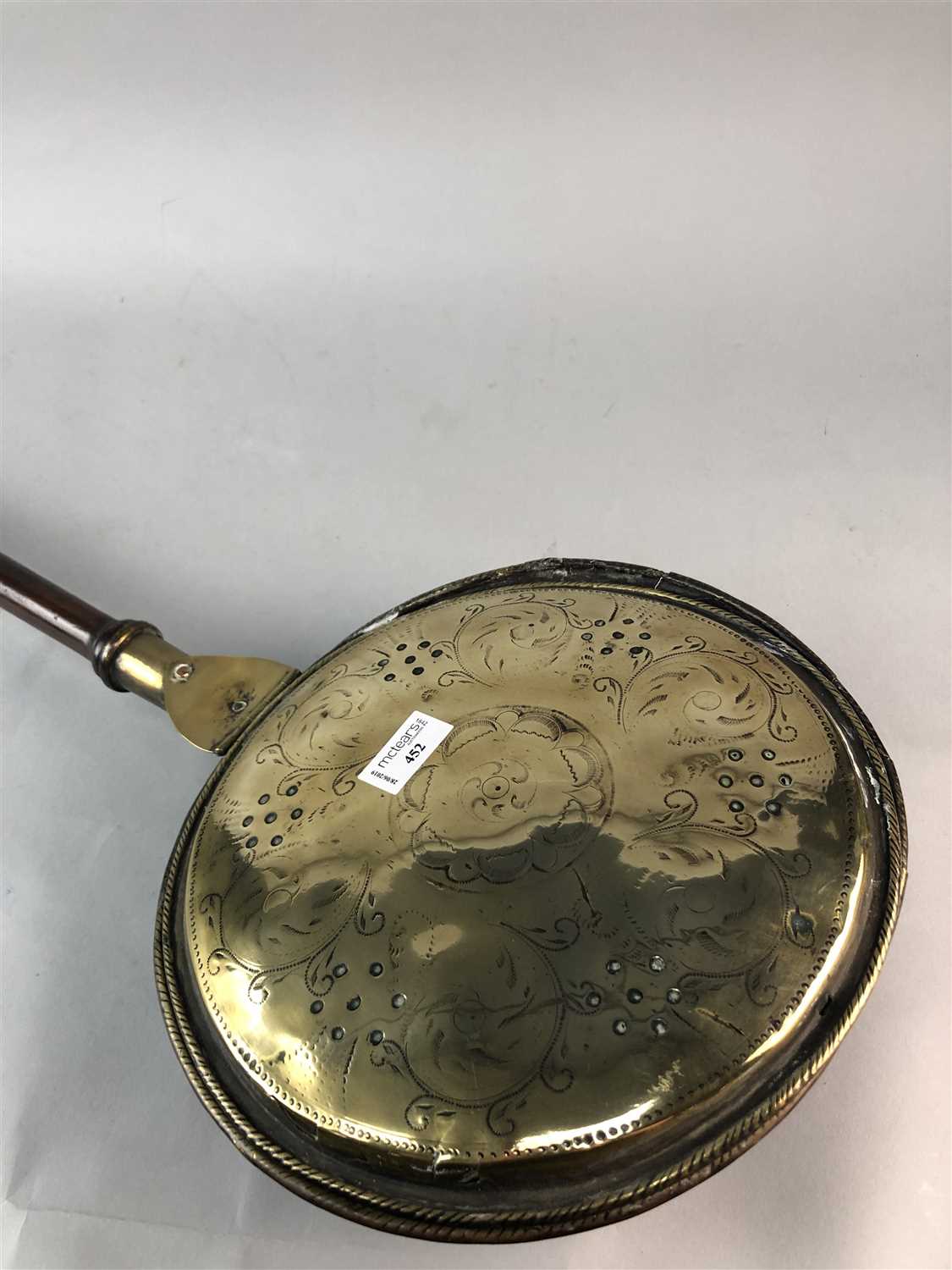 Lot 452 - A GEORGE III BRASS WARMING PAN