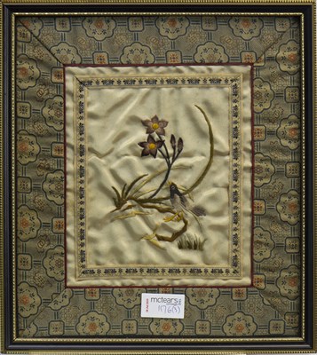 Lot 1176 - A LOT OF THREE CHINESE EMBROIDERED SILK PANELS