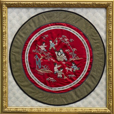 Lot 1178 - A LOT OF THREE CHINESE EMBROIDERED SILK PANELS