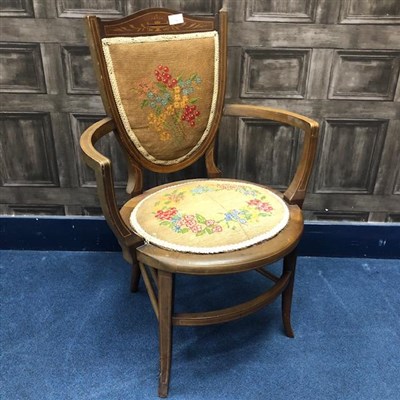 Lot 71 - AN EDWARDIAN MAHOGANY UPHOLSTERED BEDROOM CHAIR
