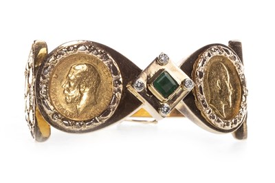 Lot 537 - TWO GOLD HALF SOVEREIGNS MOUNTED TO A BANGLE