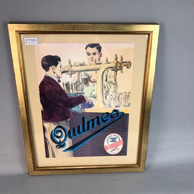 Lot 64 - A SOUTHERN COMFORT PUB ADVERTISING MIRROR, A CHALK BOARD AND A PRINT