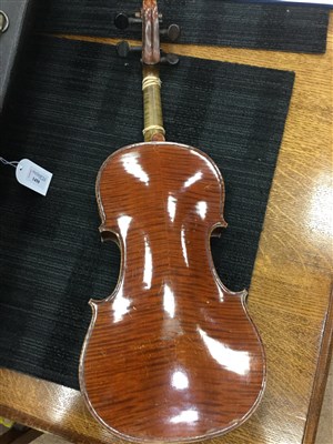 Lot 1450 - A 19TH CENTURY VIOLIN WITH TWO BOWS
