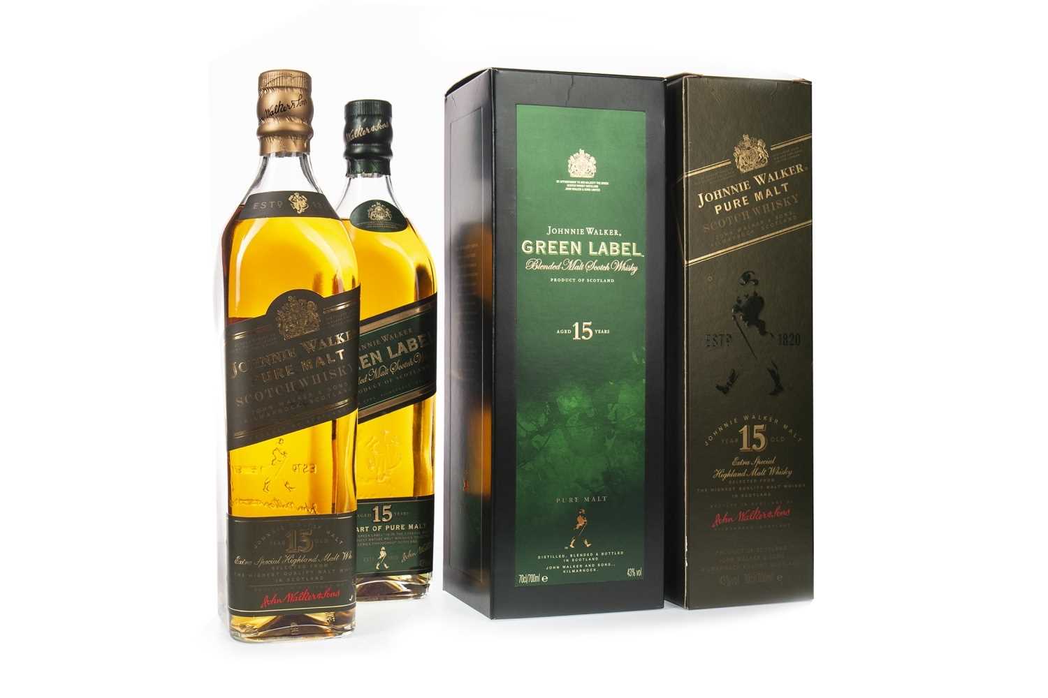 Lot 428 - TWO BOTTLES OF JOHNNIE WALKER GREEN LABEL AGED 15 YEARS