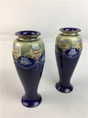 Lot 129 - A PAIR OF DOULTON STONEWARE BALUSTER VASES