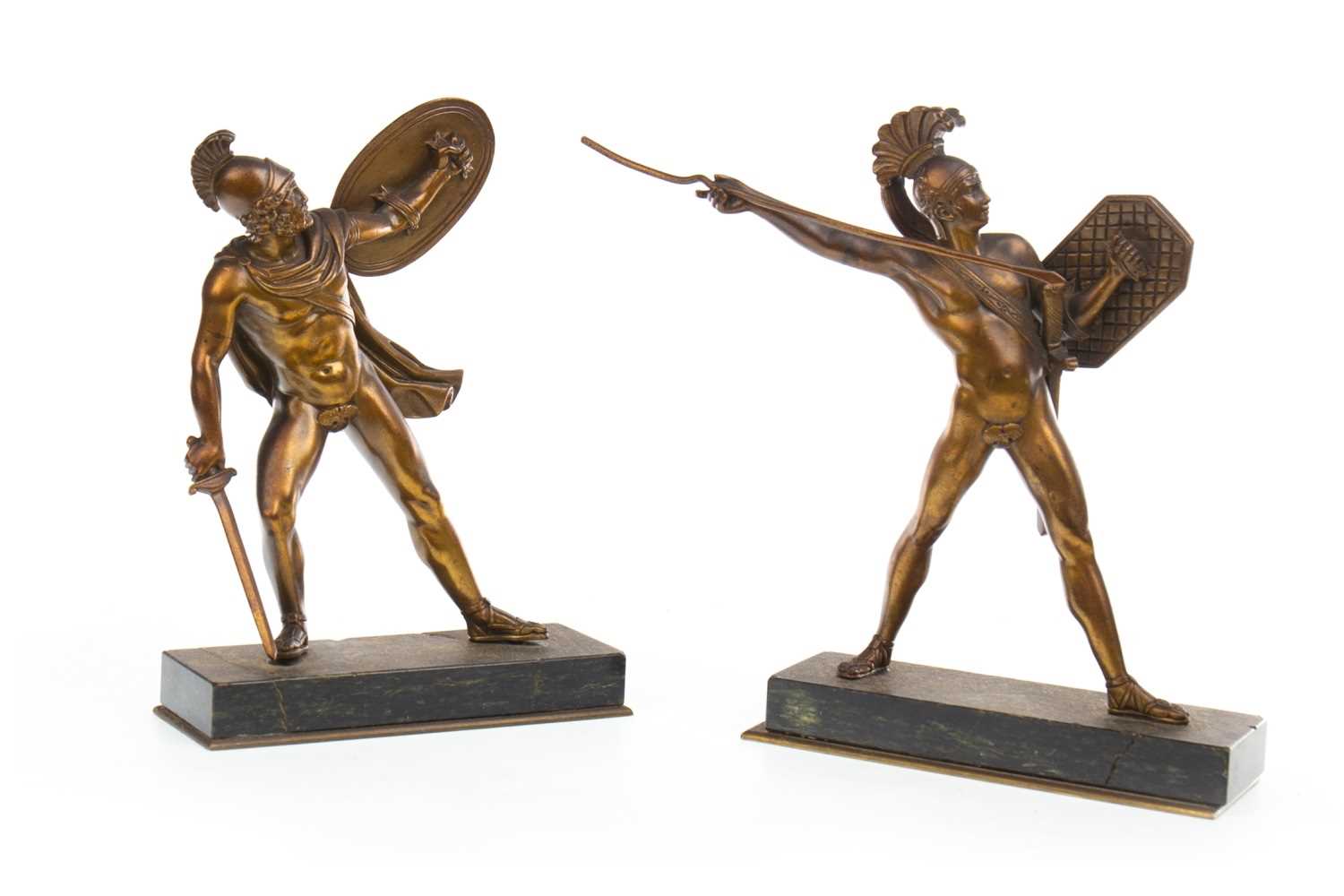 Lot 1693 - A PAIR OF 20TH CENTURY GRAND TOUR STYLE BRONZE FIGURES