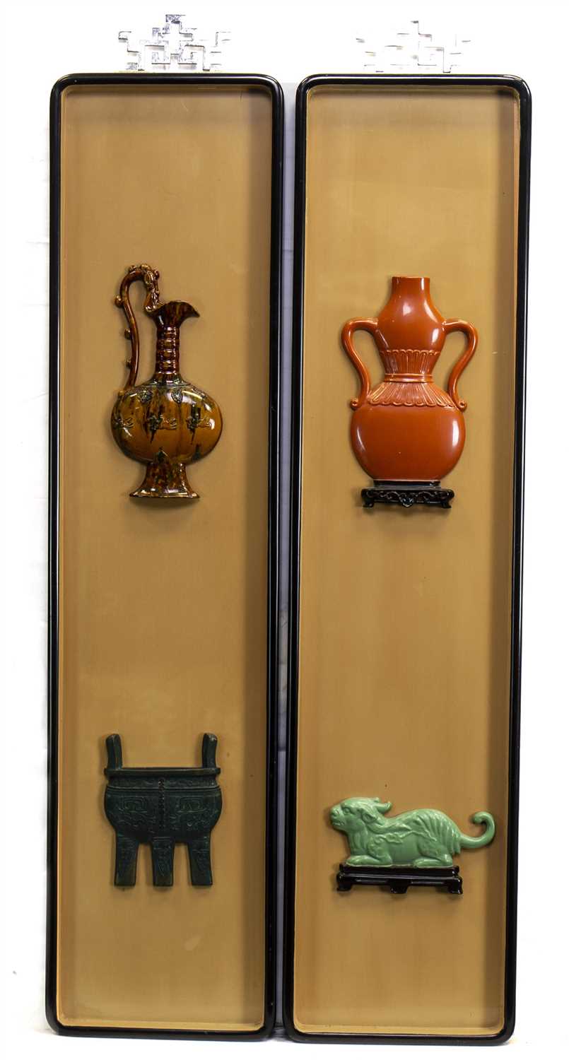 Lot 1194 - A PAIR OF EARLY 20TH CENTURY CHINESE LACQUERED PANELS