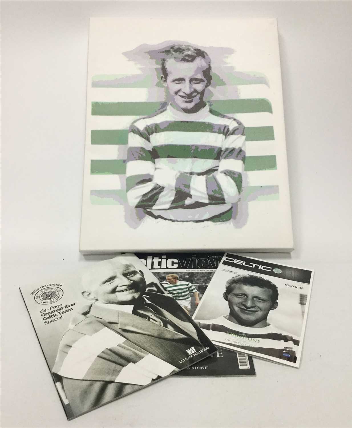 Lot 1930 - A SCREENPRINT OF JIMMY JOHNSTONE AND OTHER ITEMS RELATED TO JOHNSTONE