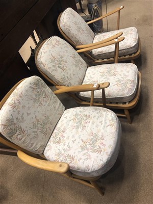 Lot 1699 - A LOT OF THREE ERCOL WINDSOR STYLE ARMCHAIRS