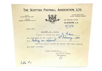 Lot 1826 - A LOT OF THREE SCOTTISH FOOTBALL ASSOCIATION LTD. CAUTIONS AND A LETTER