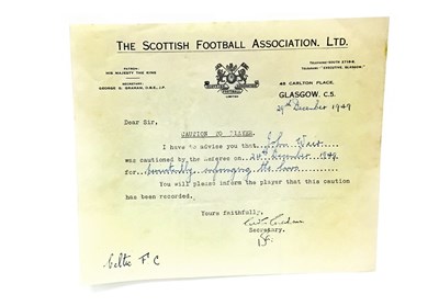 Lot 1829 - A COLLECTION OF SCOTTISH FOOTBALL ASSOCIATION LTD CAUTIONS AND LETTERS