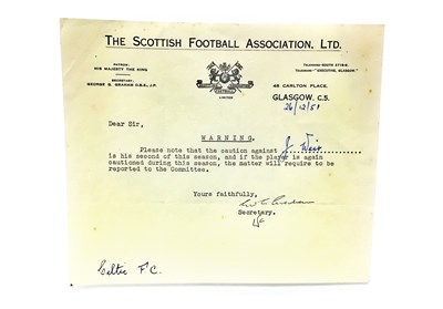 Lot 1829 - A COLLECTION OF SCOTTISH FOOTBALL ASSOCIATION LTD CAUTIONS AND LETTERS