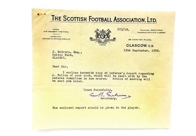 Lot 2009 - A LETTER FROM THE SCOTTISH FOOTBALL ASSOCIATION LTD. TO J. MCGRORY