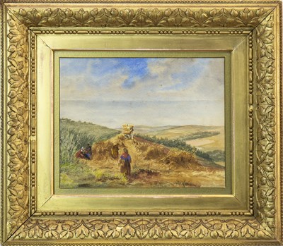 Lot 422 - A RARE WATERCOLOUR SKETCH OF AN EAST LOTHIAN HARVESTING SCENE, BY WILLIAM DARLING MACKAY