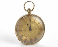 Lot 132 - MID-SIZE EIGHTEEN CARAT GOLD OPEN FACE POCKET...