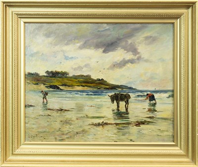 Lot 430 - BEACH SCENE WITH FIGURES AND A DONKEY, AN OIL BY JAMES DOCHARTY