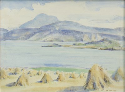Lot 499 - HARVEST TIME, IONA, A WATERCOLOUR BY WILLIAM MERVYN GLASS