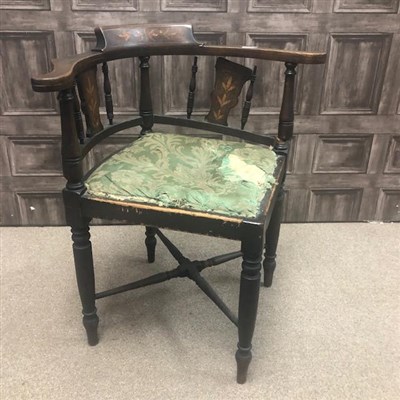 Lot 183 - A LATE VICTORIAN MAHOGANY INLAID CORNER CHAIR AND A SIDE TABLE