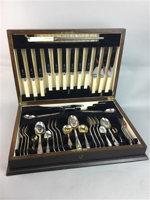 Lot 221 - A WALNUT CASED CANTEEN OF SILVER PLATED CUTLERY