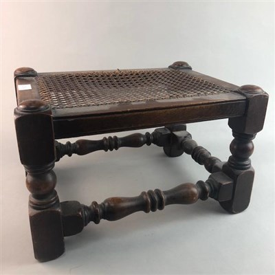 Lot 231 - A MAHOGANY PIANO STOOL AND A MINIATURE FOOTSTOOL