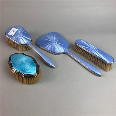 Lot 278 - A SILVER AND ENAMEL DRESSING TABLE SET