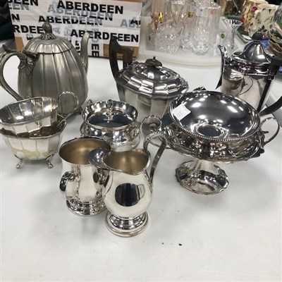 Lot 155 - A SILVER PLATED TEA SERVICE AND OTHER PLATED WARES